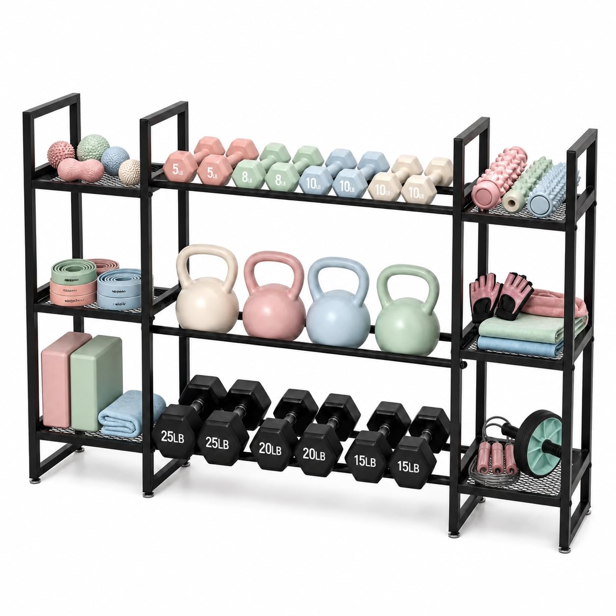 All In One Gym Home Equipment - Dumbbell Rack 3 Tier, 260 Lb